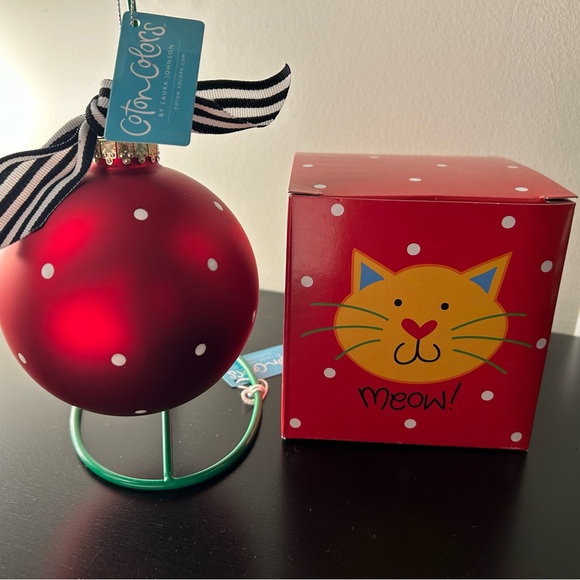 “Meow” Cat Christmas Glass Ornament by Coton Colors - Picture 2 of 5